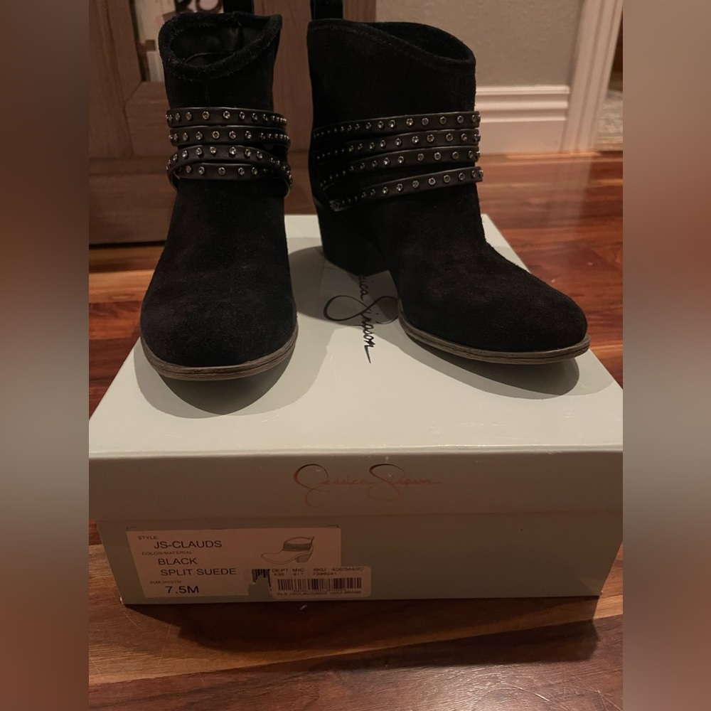Jessica Simpson Black Ankle Boots with Studded Straps